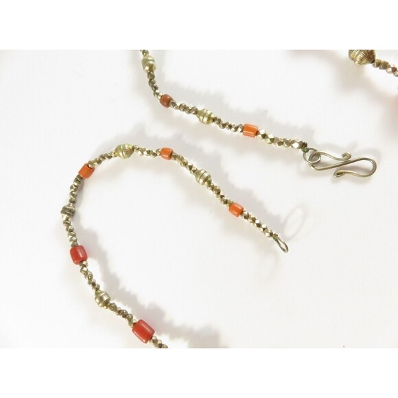 Antique Gold Vermeil Coral Necklace, Silver Faceted Beads, 20.5", Handmade - Picture 3 of 9